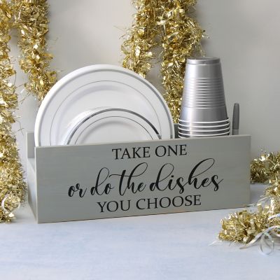 Image showing  Farmhouse Wooden Kitchen Countertop Organizer with Take One Or Do the Dishes You Choose Script and Marker Slot