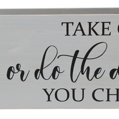 Image showing  Farmhouse Wooden Kitchen Countertop Organizer with Take One Or Do the Dishes You Choose Script and Marker Slot