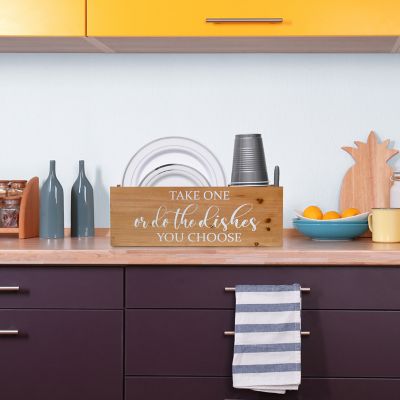 Image showing  Farmhouse Wooden Kitchen Countertop Organizer with Take One Or Do the Dishes You Choose Script and Marker Slot