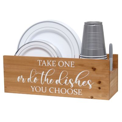 Image showing  Farmhouse Wooden Kitchen Countertop Organizer with Take One Or Do the Dishes You Choose Script and Marker Slot
