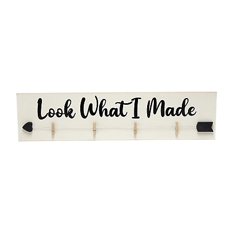 Elegant Designs Wall Mounted Hanging 4 Photo Wood Picture Frame with Clips Hearted Arrow & "Look What I Made" Script, Gray Wash