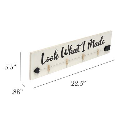 Image showing  4-Photo Wall-Mounted Wood Picture Frame with Clips Hearted Arrow and Look What I Made Script, Gray Wash