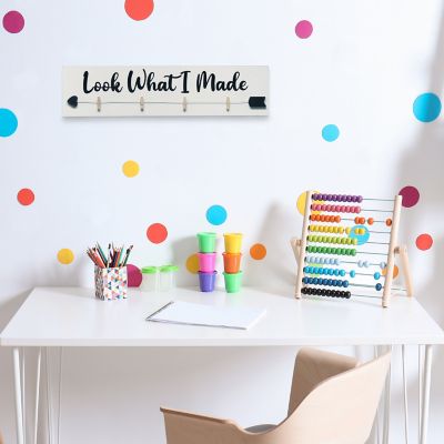 Image showing  4-Photo Wall-Mounted Wood Picture Frame with Clips Hearted Arrow and Look What I Made Script, Gray Wash