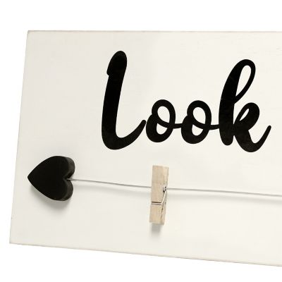 Image showing  4-Photo Wall-Mounted Wood Picture Frame with Clips Hearted Arrow and Look What I Made Script, Gray Wash