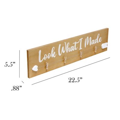 Image showing  4-Photo Wall-Mounted Wood Picture Frame with Clips Hearted Arrow and Look What I Made Script, Natural Wood