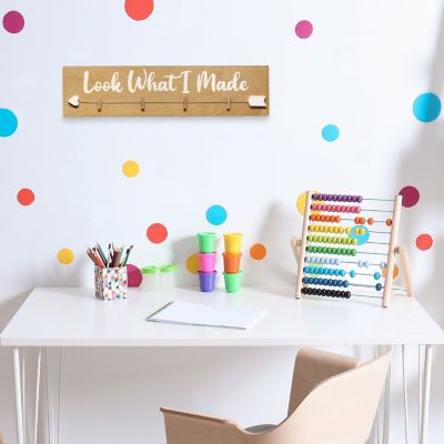 Image showing  4-Photo Wall-Mounted Wood Picture Frame with Clips Hearted Arrow and Look What I Made Script, Natural Wood