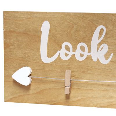 Image showing  4-Photo Wall-Mounted Wood Picture Frame with Clips Hearted Arrow and Look What I Made Script, Natural Wood