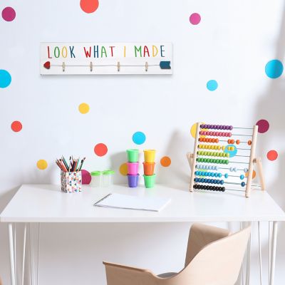 Image showing  4-Photo Wall-Mounted Wood Picture Frame with Clips Hearted Arrow and Look What I Made Script, White Wash