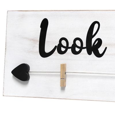 Image showing  4-Photo Wall-Mounted Wood Picture Frame with Clips Hearted Arrow and Look What I Made Script, Rainbow