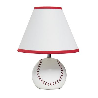 Simple Designs Sportslite Athletic Sports Baseball Base Ceramic Bedside Table Desk Lamp with White Empire Fabric Shade, 11.5 in.