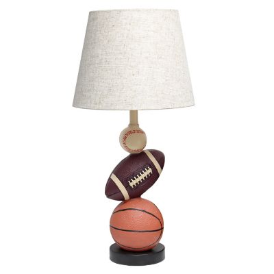Simple Designs Popular Sports Combo Polyresin Table Desk Lamp with Beige Tapered Drum Fabric Shade