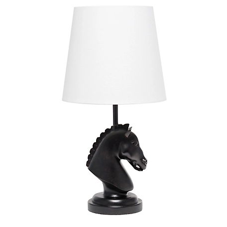 Simple Designs Polyresin Decorative Chess Horse Shaped Bedside Table Desk Lamp with Tapered Fabric Shade, 17.5 in.