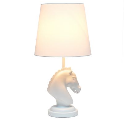 Image showing  Polyresin Decorative Chess Horse Shaped Bedside Table Desk Lamp with Tapered Fabric Shade, 17.5 in.