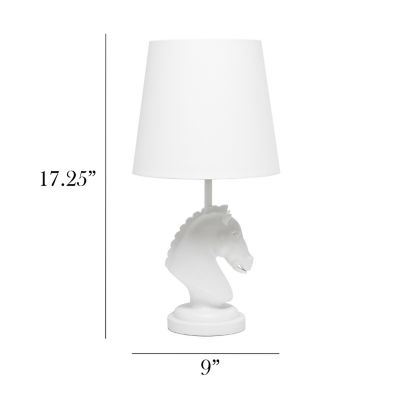 Image showing  Polyresin Decorative Chess Horse Shaped Bedside Table Desk Lamp with Tapered Fabric Shade, 17.5 in.