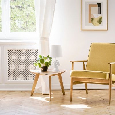 Image showing  Polyresin Decorative Chess Horse Shaped Bedside Table Desk Lamp with Tapered Fabric Shade, 17.5 in.