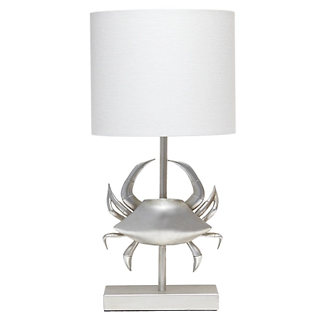 Simple Designs Shoreside Coastal Polyresin Pinching Crab Shaped Bedside Table Desk Lamp with Fabric Drum Shade, 18.25 in.