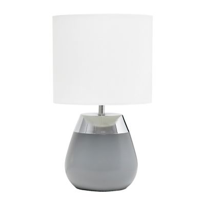 Simple Designs Modern Contemporary Two Toned Metal Bedside 4 Settings Touch Table Desk Lamp with Fabric Drum Shade, 14 in.