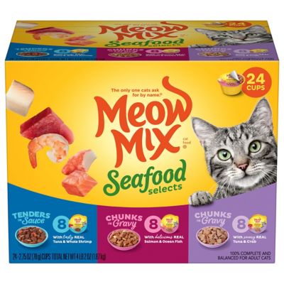 Meow Mix Seafood Selects Wet Cat Food Variety pk., 24 Cups, 2.75 Oz.