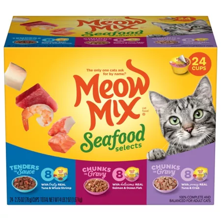 Meow Mix Seafood Selects Variety Wet Cat Food pk 24 cups 2.75 oz. Wet Cat Food