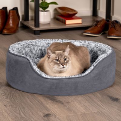 Image showing  Two-Tone Fur & Suede Oval Dog Bed- Gray