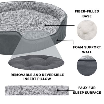 Image showing  Two-Tone Fur & Suede Oval Dog Bed- Gray