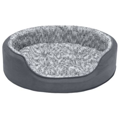 Image showing  Two-Tone Fur & Suede Oval Dog Bed- Gray