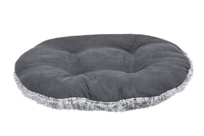 Image showing 7 th FurHaven Two-Tone Fur & Suede Oval Dog Bed- Gray