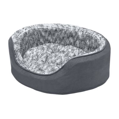 Image showing 8 th FurHaven Two-Tone Fur & Suede Oval Dog Bed- Gray