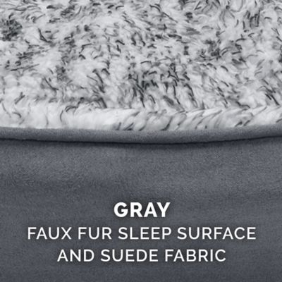Image showing 9 th FurHaven Two-Tone Fur & Suede Oval Dog Bed- Gray