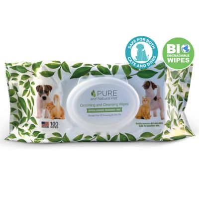 Pure and Natural Pet Grooming and Cleansing Wipes for All Pets, Unscented, 100-Pack