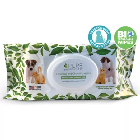 Pure and Natural Grooming and Cleaning Wipes for All Pets Unscented Pack of 100 Dog Shampoos & Conditioners