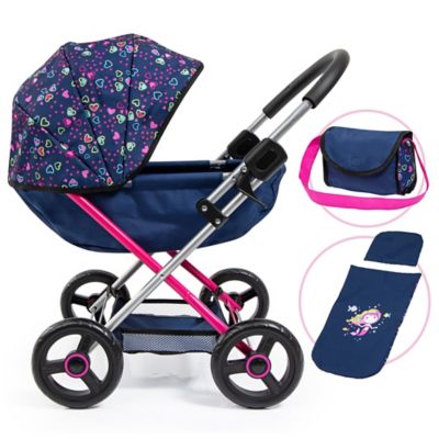 Bayer Design Dolls: Pram Cosy - Blue, Pink, Hearts - Includes Blanket & Shoulder Bag, Fits Dolls Up to 18 in., 12717AA