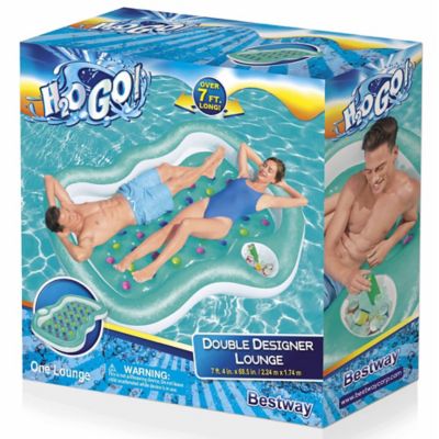 Image showing  H2OGO! Double Designer Pool Lounge - 7 ft.4 in. x 68.5 in. - Bestway Inlfatable, Fits 2 Adults, 43045E