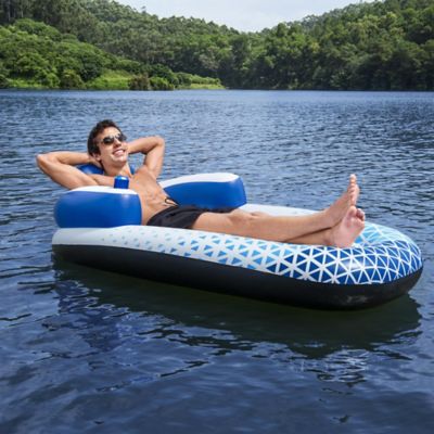 Image showing 6 th Hydro-Force Hydro Force: Indigo Wave Pool Lounge 72 in. x 42 in. - Bestway Inflatable, Pool Accessory, 43533E