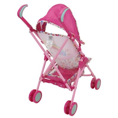 Image showing  Doll Stroller - Pink & Rainbow - Fits Dolls Up to 24 in., Retractable Canopy, Safety Harness for Baby Doll, T709036