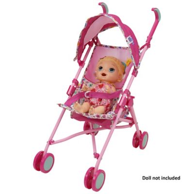 Image showing  Doll Stroller - Pink & Rainbow - Fits Dolls Up to 24 in., Retractable Canopy, Safety Harness for Baby Doll, T709036