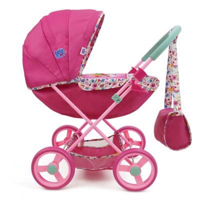 Image showing  Deluxe Classic Doll Pram, Pink & Rainbow, Includes Matching Handbag/Diaper Bag, Fits Dolls Up to 18 in.