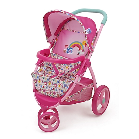 Baby Alive Doll Jogging Stroller - Pink & Rainbow - Fits Dolls Up to 24 in., Retractable Canopy, Front Bumper Bar, T731036