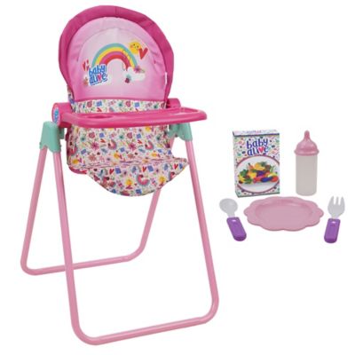 Baby Alive Doll Highchair Set - Pink & Rainbow - 6 pc., Fits Dolls Up to 24 in., Highchair with Front Feeding Tray, T771036