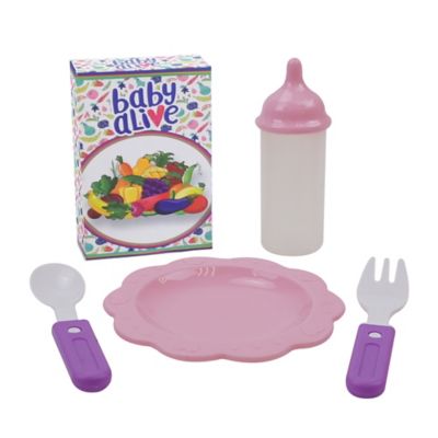 Image showing  Doll Highchair Set - Pink & Rainbow - 6 pc., Fits Dolls Up to 24 in., Highchair with Front Feeding Tray, T771036