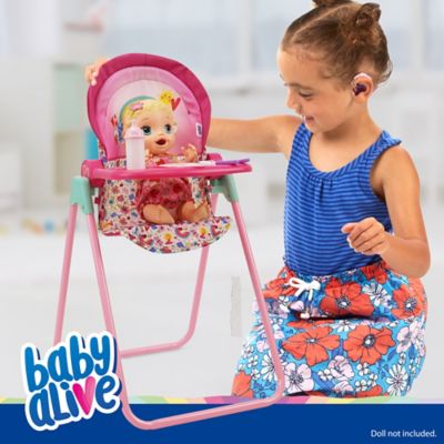 Image showing  Doll Highchair Set - Pink & Rainbow - 6 pc., Fits Dolls Up to 24 in., Highchair with Front Feeding Tray, T771036