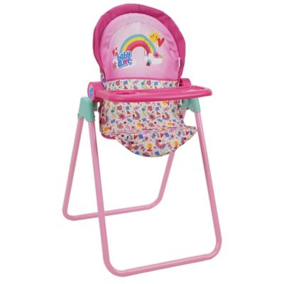 Image showing  Doll Highchair Set - Pink & Rainbow - 6 pc., Fits Dolls Up to 24 in., Highchair with Front Feeding Tray, T771036