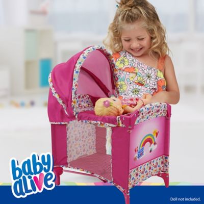 Image showing  Deluxe Doll Play Yard - Pink & Rainbow - Fits Dolls Up to 18 in., Retractable Canopy, T762036