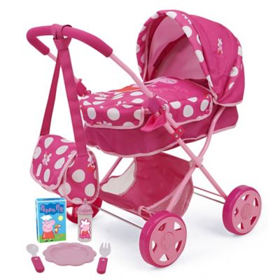 Peppa Pig Baby Classic Doll Pram Set - Pink & White Dots - 7 pc. Set, Fits Dolls Up to 18 in., T838037