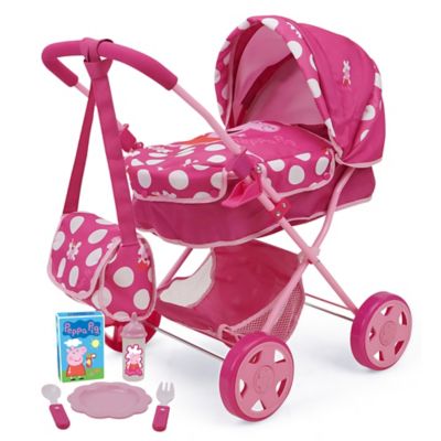 peppa pig baby classic doll pram set - pink & white dots - 7 pc. set, fits dolls up to 18 in., t838037