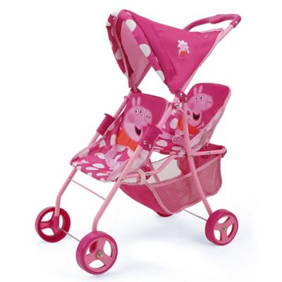 Peppa Pig Doll Twin Stroller - Pink & White Dots - Fits Dolls Up to 24 in., Retractable Canopy, T744037