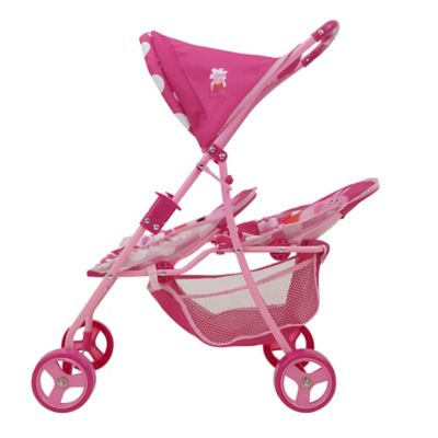 Image showing  Doll Twin Stroller - Pink & White Dots - Fits Dolls Up to 24 in., Retractable Canopy, T744037