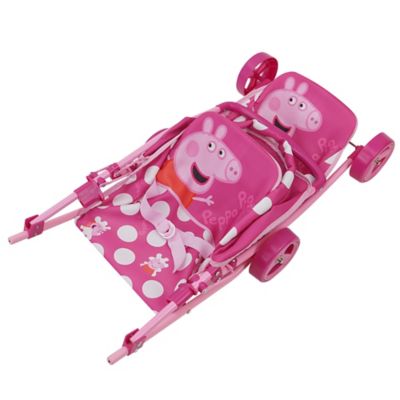 Image showing  Doll Twin Stroller - Pink & White Dots - Fits Dolls Up to 24 in., Retractable Canopy, T744037