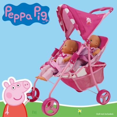 Image showing  Doll Twin Stroller - Pink & White Dots - Fits Dolls Up to 24 in., Retractable Canopy, T744037