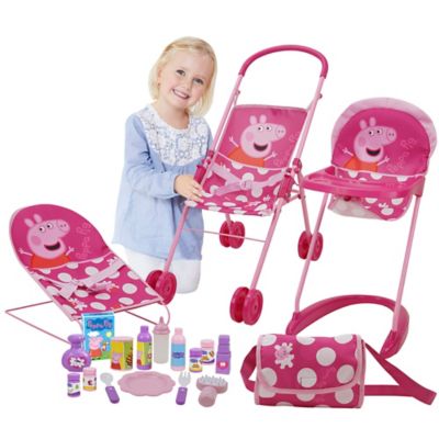 Image showing  19 pc. Doll Sleep N' Play Set - Pink & White Dots - Travel, Feed, Sleep, T820037